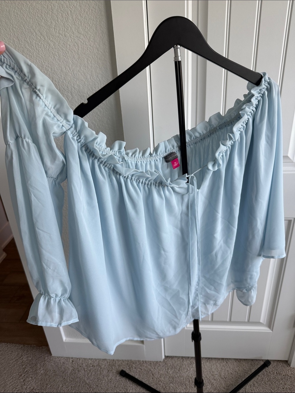 Vince Camuto Light Blue Off-Shoulder Ruffle Women's Top